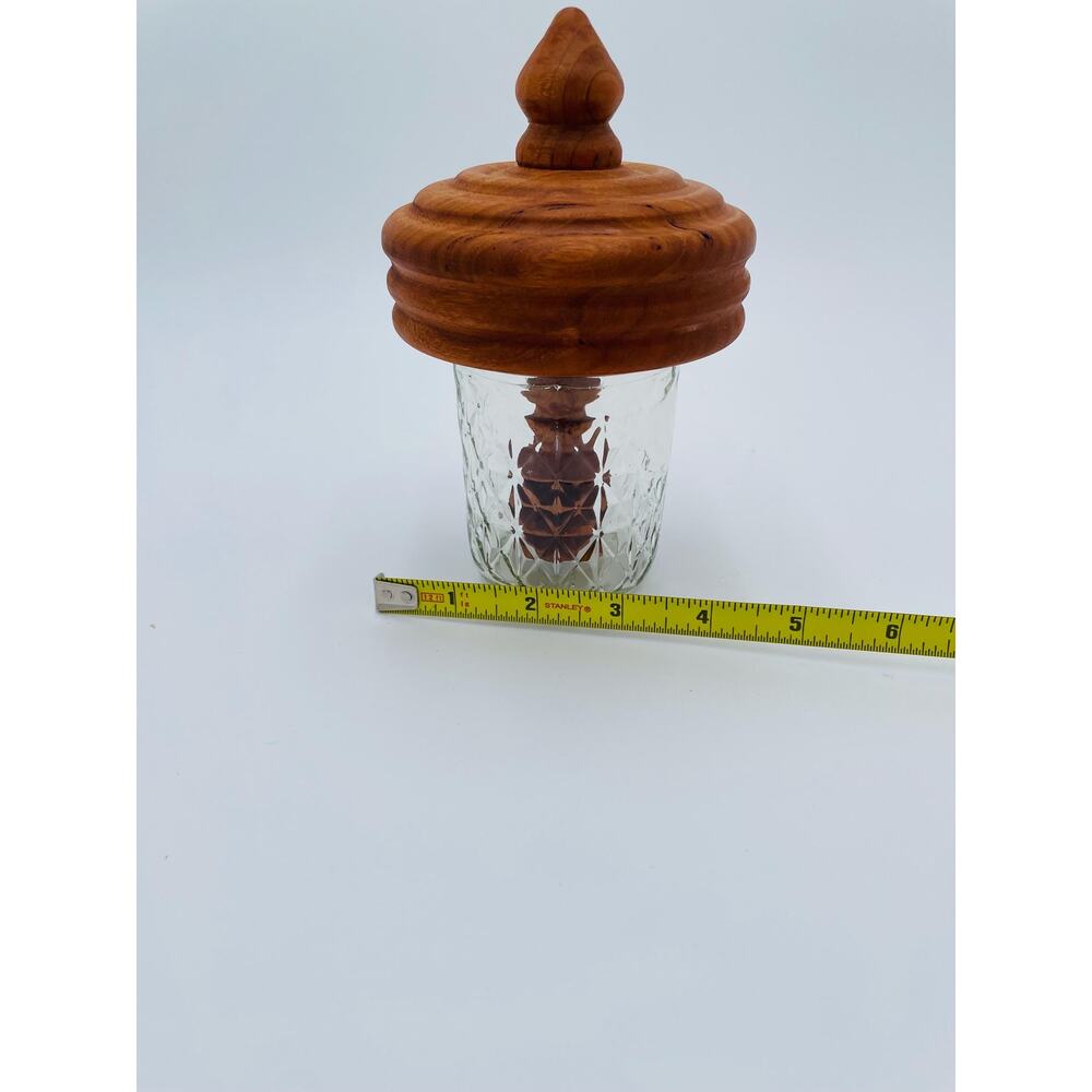 Honey Dipper Jar - Hand Turned Cherry Wood Embedded Lid on Upcycled Jelly Jar